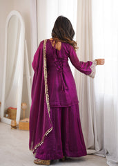 Beautiful Fendy Silk Embroidery Real mirror Work Sarara set