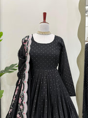 Blockbuster Black Chinon Silk Thread With Sequence Work Gown