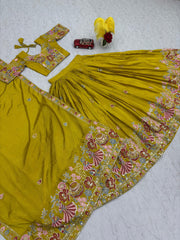 Festival Special Chinon Silk Embroidery Thread & Sequence Stitched Blouse Lehenga Choli