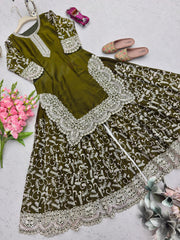 Party-wear Fendy Silk Embroidery Thread Sequence Work Sharara