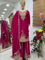 Designer Party-wear Chinon Silk Embroidery & Sequence Work Sharara Suit