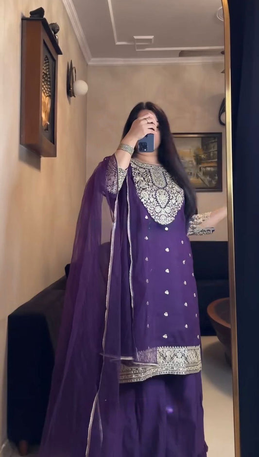 Purple Georgette Coding With Sequence Work Suit