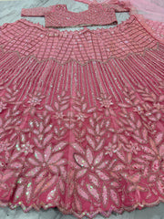 Pretty Pink Designer Net Embellished With Embroidery Work Lehenga Choli