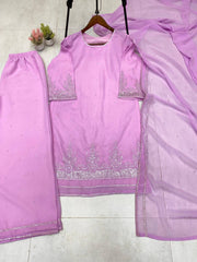 Beautiful Pink Georgette Sequence Embroidery Work Suit