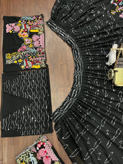 Wedding Special Black Floral Embroidery Sequence Work Lehenga Choli