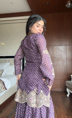 Party-wear Chinon Silk Printed Embroidery Work Sharara