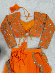 Party-wear Georgette Elegant Thread With Sequence Embroidery Work Lehenga Saree