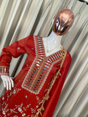 Festive Special Cosmos Silk Real Mirror With Embroidery Work Sharara