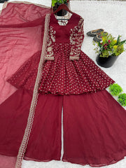 Party-wear Crunchy Silk Embroidery Sequence Work Sharara
