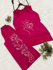 Beautiful Roman Silk Embroidery Work Co-Ord Set