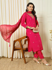Pink Embroidered Roman Silk Work Salwar Suit