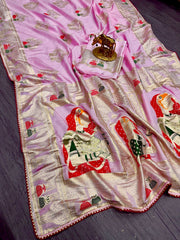 Beautiful Pure Dola Silk With Zari Weaving Saree