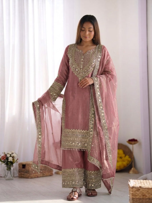 Party-wear Fendy Silk Embroidery Sequence Work Salwar Suit