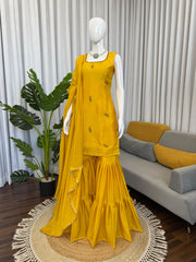 Haldi Special Chinon Silk Thread Work Suit