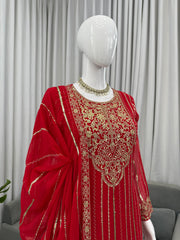 Attractive Red colour Georgette Work Salwar Suit