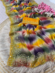 Beautiful Multi Color Georgette Work Saree