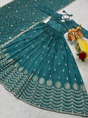 Wedding Special Vichitra silk Embroidery Work Gown