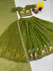 Beautiful Shimmer Embroidery Thread Lehenga With stitched Blouse