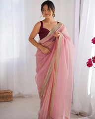 Beautiful Twill Net Fancy Lace All Over The Border Work Saree
