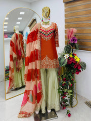 Party-wear Designer Fendy Embroidery Sequence Work Sharara