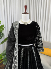 Blockbuster Black Viscose Velvet Thread With & Sequence Work Lehenga Choli
