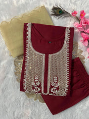 Beautiful Slub Cotton With Embroidery & Sequence Work Dress