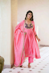 Party-wear Crunchy Silk Embroidery Thread & Sequence Work Gown