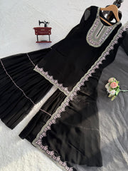 Elegant Ethnic Black Georgette Designer Thread With Sequence Work Sharara