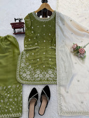 Elegant Ethnic Gym Silk Thread & Sequence Work With Pearl Work Suit