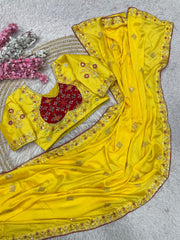 Beautiful Chinnon Silk Sequence Designer Saree