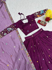 Wedding Wear Vichitra Silk Heavy Thread & Sequence Work Lehenga With Stitched Blouse