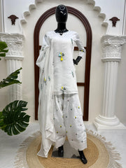 Beautiful Mull Chanderi Cotton With Thread Work Suit