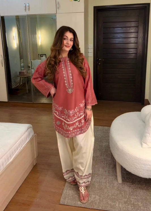 Party-wear Roman Silk With Embroidery Work Palazzo Set