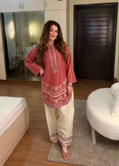 Party-wear Roman Silk With Embroidery Work Palazzo Set