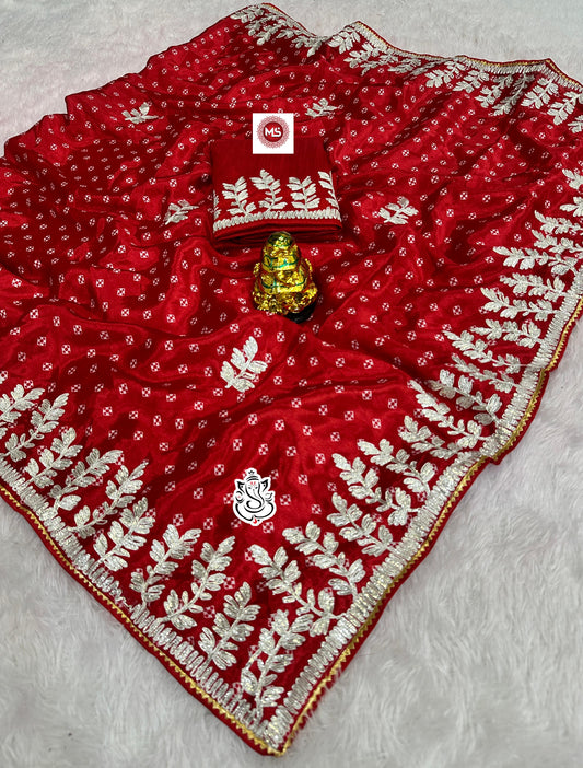 Beautiful Soft Chinon Silk Bhandhini Printed Saree