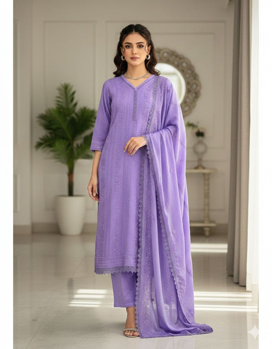 Trendy Chinon Top & Plazo Set With Cotton Thread Embroidery Work