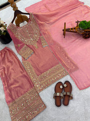 Party-wear Fendy Silk Embroidery Sequence Work Salwar Suit
