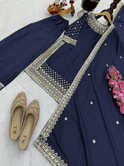 Party-wear Natural Crepe Embroidery Sequence Work Sharara
