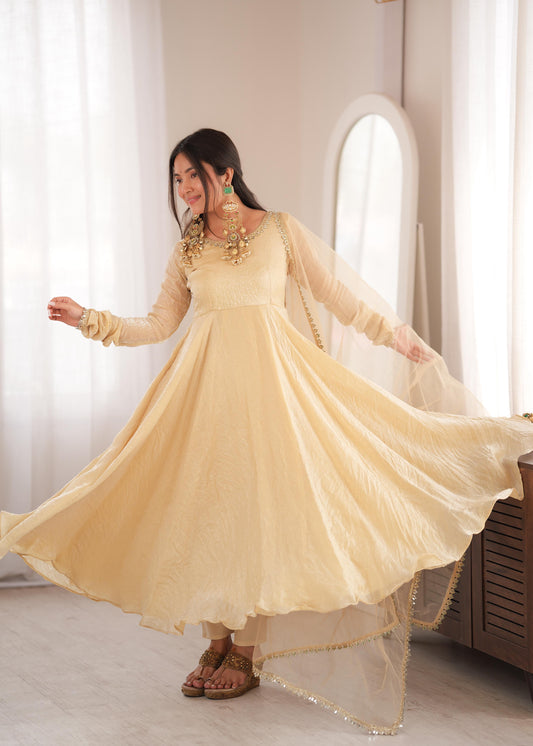 Beautiful Doremon Crush Silk With Real Mirror Work Gown