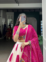 Festival Special Tasar Silk Bandhej Printed & Gamthi Work Lehenga Choli