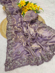 Party-wear Trending Beads Work Fendy Satin Silk Saree