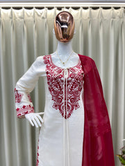 Designer Party-wear Roman Silk Embroidery Work Suit