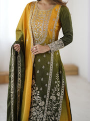 Party-wear Shaded Chinon Silk Coding Sequence & Thread Work Suit