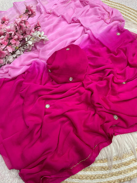 Trending Pure Soft Nazbin Chiffon Beautiful Cut Dana Work Saree