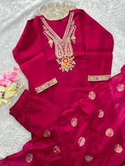Beautiful Roman Silk Embroidery With Sequence Work Pink Dress