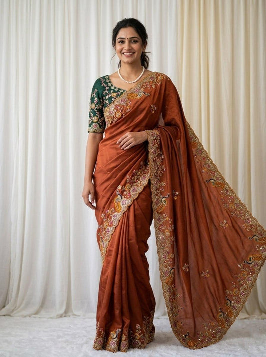 Party-wear Rangoli Silk Codding With Multi Embroidery Work Saree