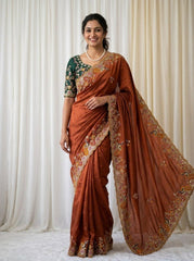 Party-wear Rangoli Silk Codding With Multi Embroidery Work Saree