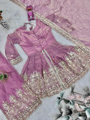 Party-wear Heavy Two Tone Fendy Satin Silk Sharara