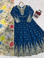 Party-wear Georgette Thread With Sequence Work Gown