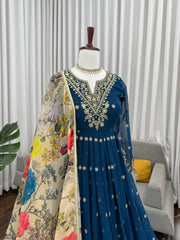 Party-wear Georgette Thread With Sequence Work Gown